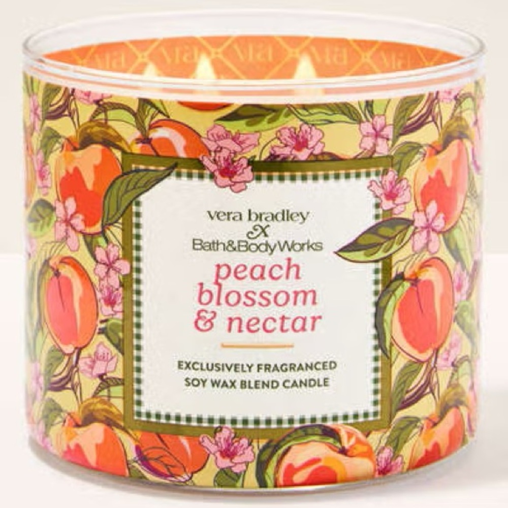 Bath and Bodyworks Vera Bradley Peach Blossom & Nectar Scented Candle 3 wick New